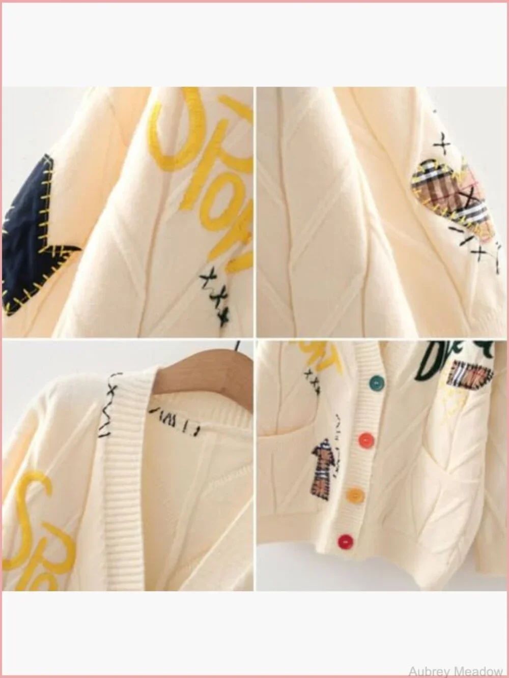 Embroidered Heart Cardigan Sweater Button Down Knitted Y2K with Pockets - Picture 4 of 7